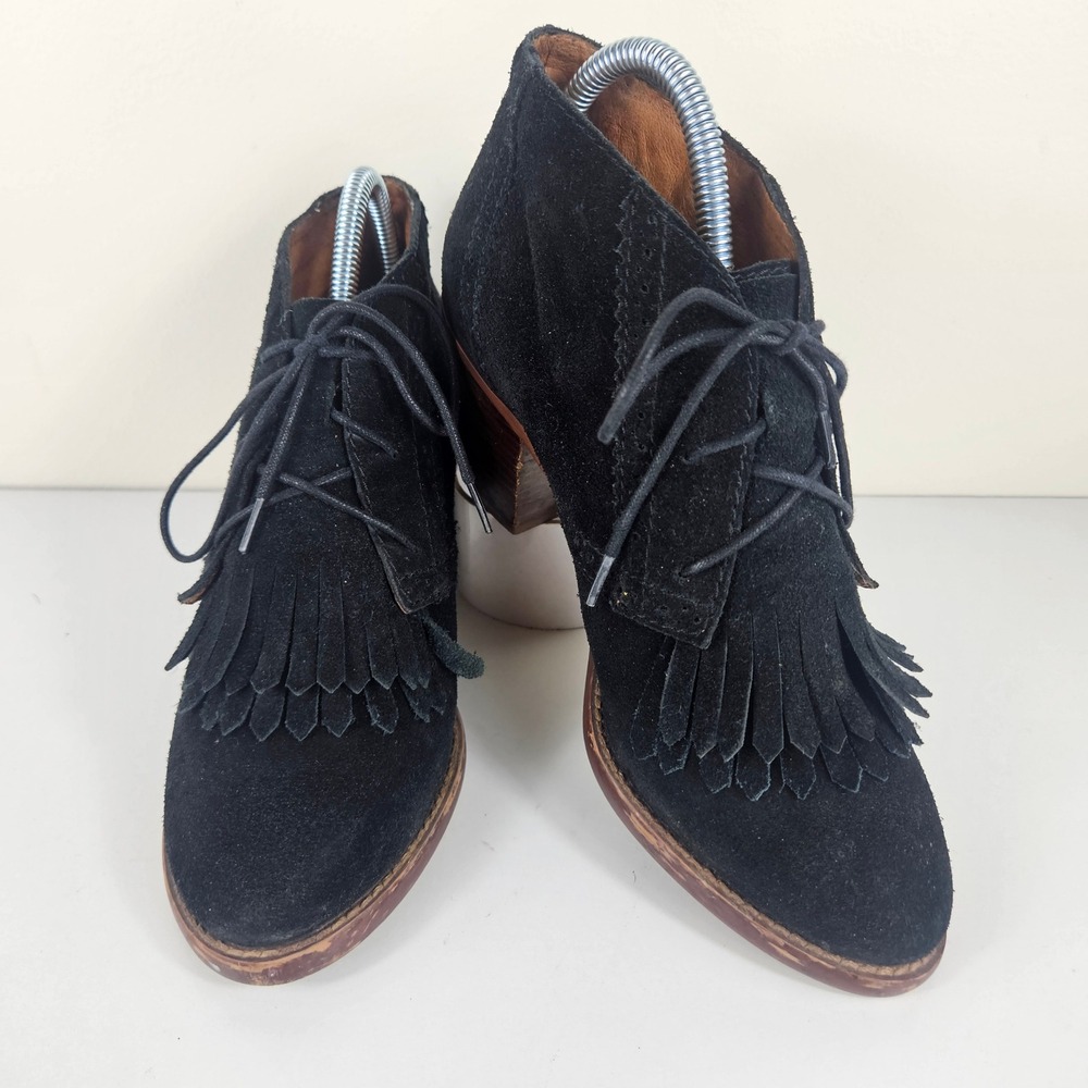1937 Madewell The Aberdeen Womens 7.5 Black Suede Fringe Ankle Boots Block Heel